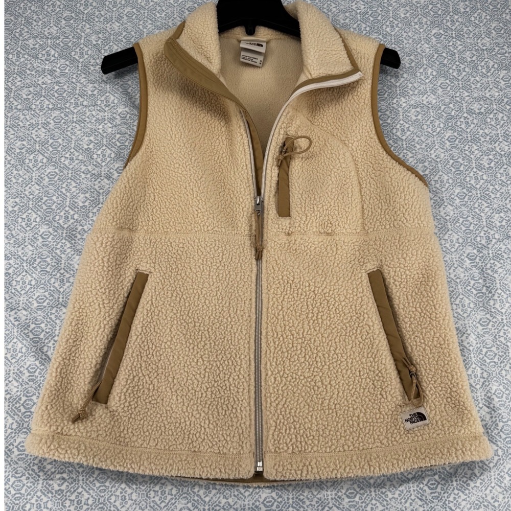 The North Face Cragmont Fleece Vest Tan Beige Sherpa Full Zip Womens Medium